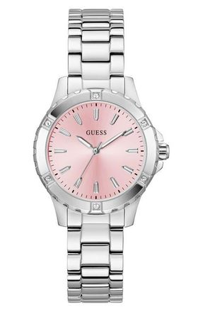 Guess Crystal Bezel Bracelet Watch, 35mm in Pink at Nordstrom