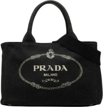 Prada Pre-owned Tote Bags, female, Black, Size: ONE SIZE Pre-owned Canvas Satchel