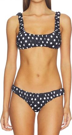 Caroline Constas Dorit And Bikini Bottom Top Set In Black And Ivory Polka Dot