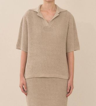 Lauren Manoogian Rack Knit Polo Shirt In Sisal