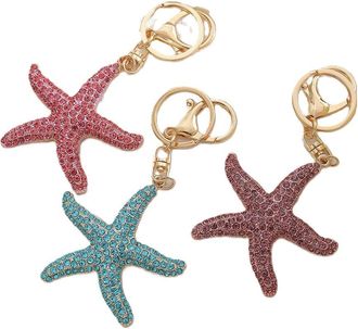 Generic A set of three colorful starfish keychains, colorful zircon keychains, and ocean-style pendants