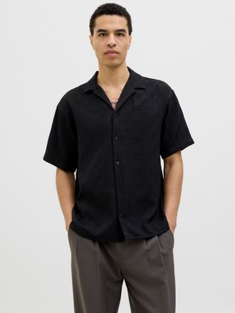 Jack & Jones Kurzarmhemd JACK & JONES JJEMATTEO RESORT SHIRT SS SN, Herren, Gr. XS, N-Gr, schwarz, Web, Obermaterial: 97% Polyester, 3% Elasthan, Strukturmuster, r