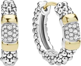 Lagos Signature Caviar 14k Gold Diamond Huggie Hoop Earrings in Two-Tone at Nordstrom