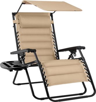 Best Choice Products Oversized Padded Zero Gravity Chair w/ Canopy Headrest Cup Holder Side Tray