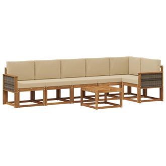 vidaXL Conjunto De Sof&aacute;s De Exterior 7 Pcs Natural Y Beige Poli&eacute;ster Vidaxl