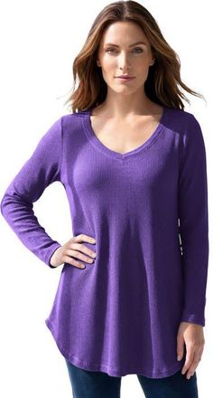 Roaman's Plus Size Knit Thermal V Neck Swing Tunic Long Sleeve in Midnight Violet at Nordstrom, Size 16