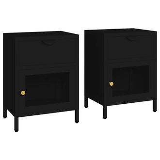 Berkfield Home Nightstands 2 pcs Black 40x30x54.5 cm Steel & Glass