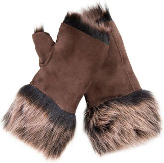 Infinity Leather Womens Shearling Mittens Fingerless Cuffs Toscana Suede Sheepskin Fur
