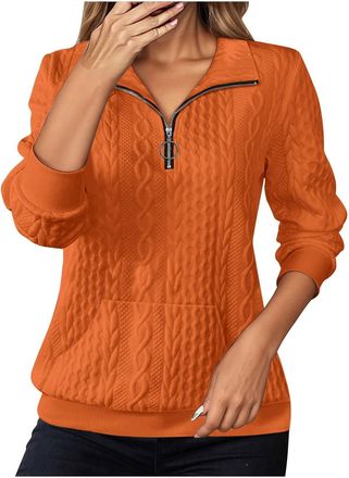 Generic Sweatshirts for Women Lapel Half Zip Pullover Fall Winter Sweaters Ladies Thermal Sweatshirt Long Sleeve Tops Winter Autumn Sweaters Warm Tunics for W