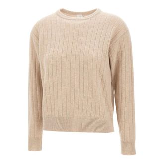 Eleventy Round-neck Knitwear, female, Beige, Size: S Crew Neck Sweater