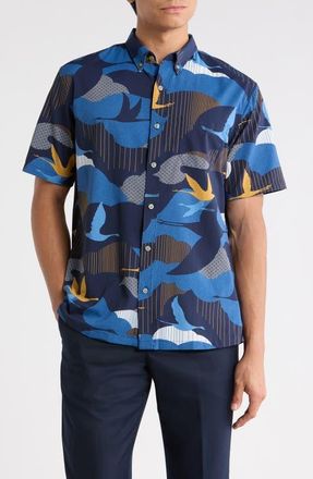 Tori Richard Take Flight Short Sleeve Button-Down Shirt in Navy at Nordstrom, Size Small