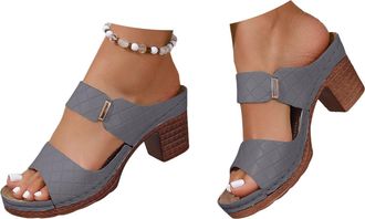 Generic Block Heel Sandals for Women Heeled Sandals for Women Open Toe Slip on Block Womens Chunky Mid Heels Ankle Square Sandal Slippers Casual Comfortable S