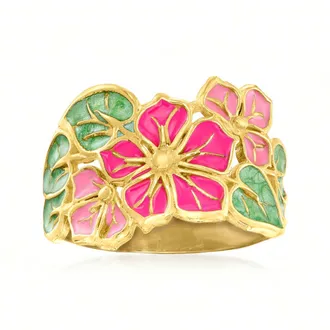 Ross-Simons Italian Multicolored Enamel Flower Ring in 14kt Yellow Gold