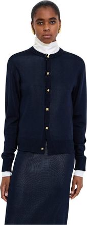 Bottega Veneta Lichtgewicht Dubbellaags Zijde-Gebreide Cardigan - Dames - Vesten - Blauw - L - Truien & Vesten