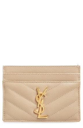 Saint Laurent Cassandre Matelass&eacute; Leather Card Case in 2721 Dark Beige at Nordstrom