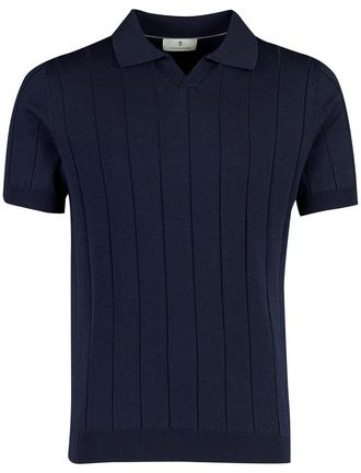Thomas Maine poloshirt v-hals donkerblauw merinowol
