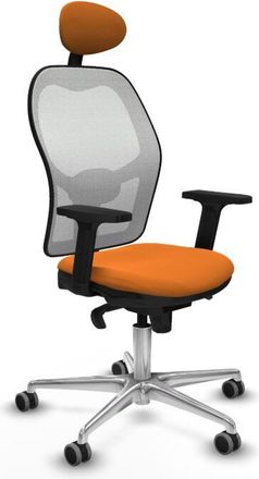 Piqueras y Crespo Piqueras Y Crespo - Jorquera Sincro Malla Blanca Similpiel Naranja Brazos 2d Base Aluminio Cabecero Fijo Ruedas 65mm Engomada