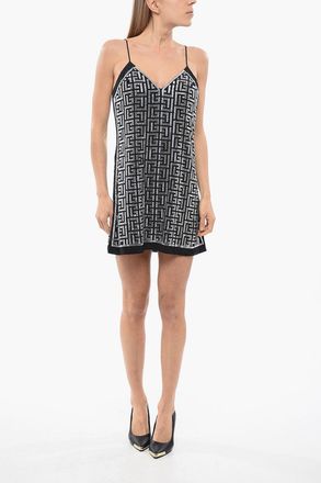 Balmain Vestito Senza maniche Con Strass Monogram Balmain