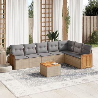 vidaXL Juego De Sof&aacute;s De Jard&iacute;n Con Cojines Beige 8 Pzas Rat&aacute;n Pe Vidaxl