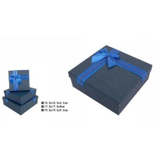 Trade Shop Trade Shop - Set 3 Pezzi Scatole Box Per Regali Varie Misure Quadrate Blu Con Fiocco 69347