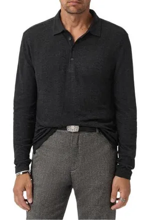 John Varvatos Jalen Three Color Marl Jacquard Long Sleeve Polo in Black at Nordstrom Rack, Size Xx-Large