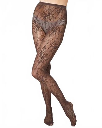 Swedish Stockings Womens Rosa Lace Tights In Dark Brown