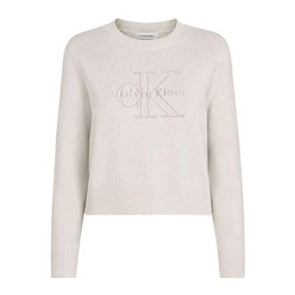 Calvin Klein Logo Outline LS Top - Dames - Ronde hals truien - Grijs - S - Katoen - Truien & Vesten