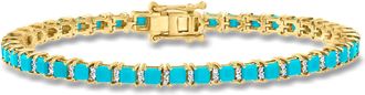 Ross-Simons Turquoise and 0.42- Diamond Tennis Bracelet in 18kt Gold Over Sterling