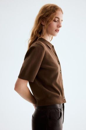 H&M Collared Cardigan in Dark Brown at Nordstrom, Size Xx-Large