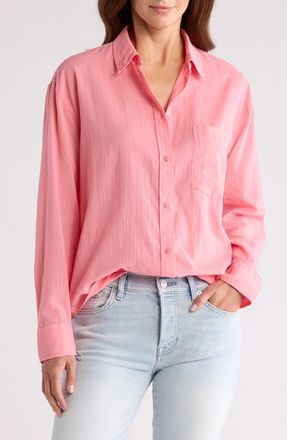 Seven 7 Voile Cotton Button-Down Shirt in Blush at Nordstrom Rack, Size Large
