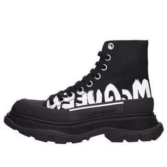 Alexander McQueen (WMNS) Alexander McQueen Tread Slick Graffiti Logo Boots Black White 676718W4RQ21006