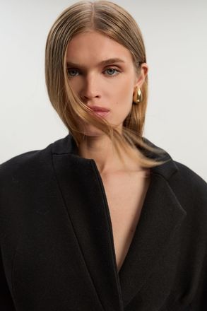 Karen Millen Womens Wool Investment Notch Neck Tailored Maxi Coat - Black - Size 16 UK