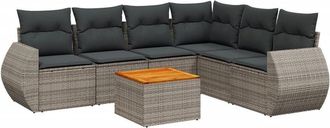 vidaXL Vidaxl - Set De Sof&aacute;s De Jard&iacute;n 7 Piezas Con Cojines Rat&aacute;n Pe Gris