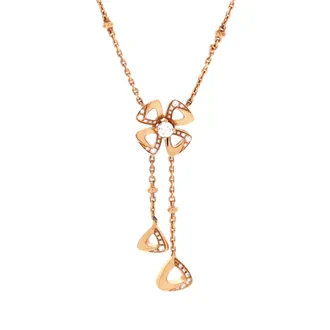 Bulgari Fiorever Drop Pendant Necklace 18K Rose Gold and Diamonds