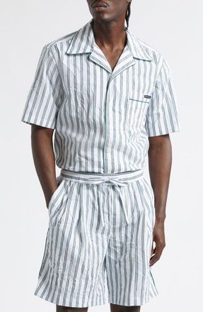 Dolce & Gabbana Stripe Crinkled Cotton & Silk Blend Poplin Camp Shirt in S8051 Rigato at Nordstrom, Size 41