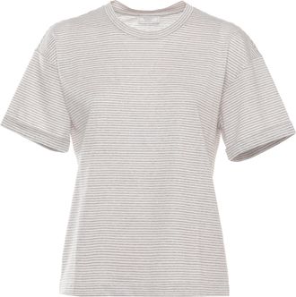 PESERICO Beige Lurex Striped Cotton-Linen T-Shirt