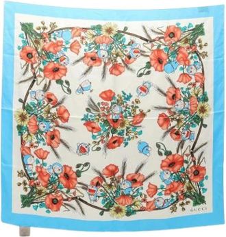 Gucci Pre-owned Scarves, female, Blue, Size: ONE SIZE Pre-owned Silk scarves
