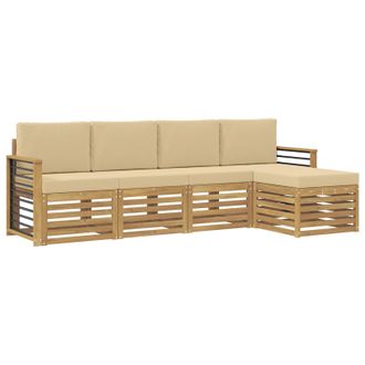 vidaXL Conjunto De Sof&aacute;s De Exterior Con Coj&iacute;n 5 Pcs Y Beige Poli&eacute;ster Vidaxl
