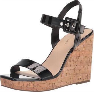 Marc Fisher Womens Lukey Wedge Sandal In Black/tan