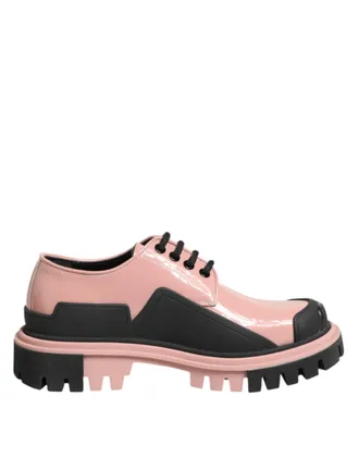 Dolce & Gabbana Light Powder Pink Black Leather Lace-Up Womens Shoes