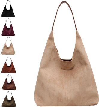 Generic Brown Tote Bag, Suede Tote Bag for Women, Ladies Leather Work Shoulder Slouch Handbag Bags for Everyday (Beige)