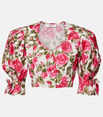 Chlo&eacute; Chlo&eacute; Floral cropped puff-sleeve cotton blouse
