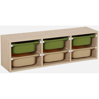 Sweeek Sweeek - Mueble de almacenamiento infantil horizontal, 6 cajas coloridas, Sora, Verde oliva, 97.5x21x29.4 cm