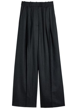 Anine Bing Lou Pinstriped Wide-leg Trousers - Black And White - 12 (UK16 / XL)