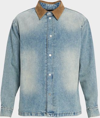 Frame Denim Mens Suede-Collar Denim Overshirt