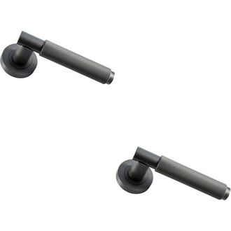 Loops 2x PAIR Knurled Grip Round Bar Handle on Round Rose Concealed Fix Matt Bronze