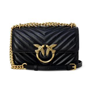 Pinko Cross Body Bags, female, Black, Size: ONE SIZE Black Love Birds Chain Shoulder Bag