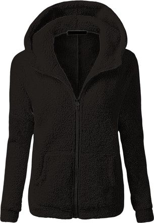 Generic Womens Teddy Coats Fuzzy Teddy Jacket Full Zip Fleece Hoodies Fluffy Winter Jumper Coat Women Warm Casual Sherpa Zip Jacket Oversized Soft Fleece Tops