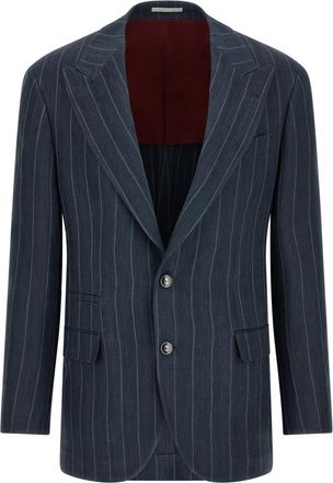 Brunello Cucinelli Blue Peaked Lapel Blazer