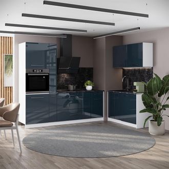 Vicco Cocina Fame-line, Azul Oscuro Alto Brillo/blanco, 220 X 120 Cm, Et Antracita, Vicco